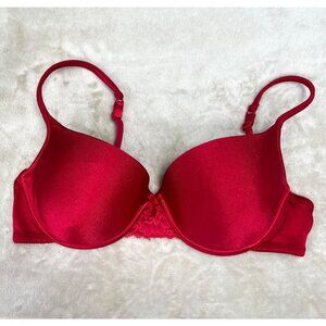 Wonderbra Push Up Bra 38C Red Lace Trim Underwire Padded 7234 Wonder of Gel